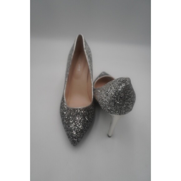 Nine West Silver Glitter Pointed Toe Stiletto Formal Pumps Party Heels Size 8M - Picture 2 of 10